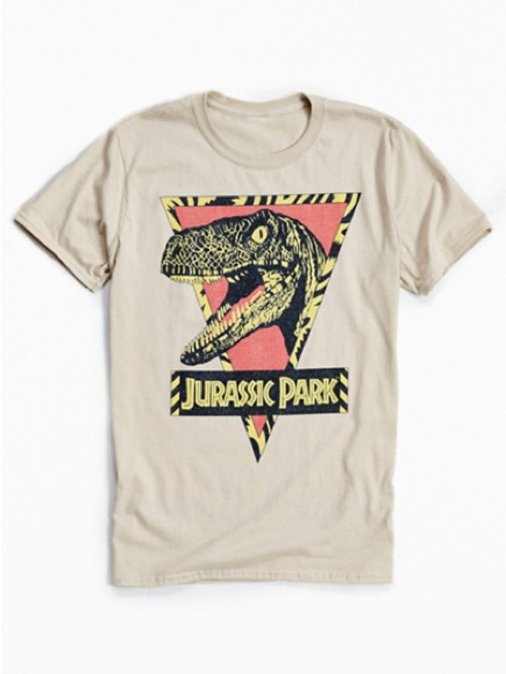 Jurassic Park Graphic Tee — Beige with Yellow & Red Print